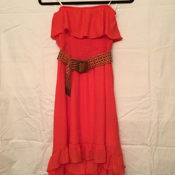 Dark Salmon color Strapless Ruffle Dress w/belt💐Host Pick💐 - Picture 8 of 8